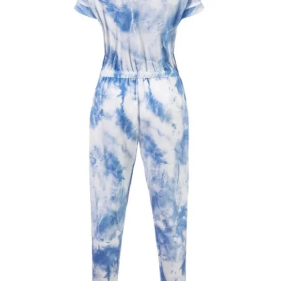 Blue Pocketed Tie Dye Knit Jumpsuit. NWT. - Picture 9 of 16